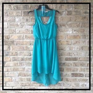 TEAL CHIFFON HI LOW DRESS with RHINESTONE CHOKER